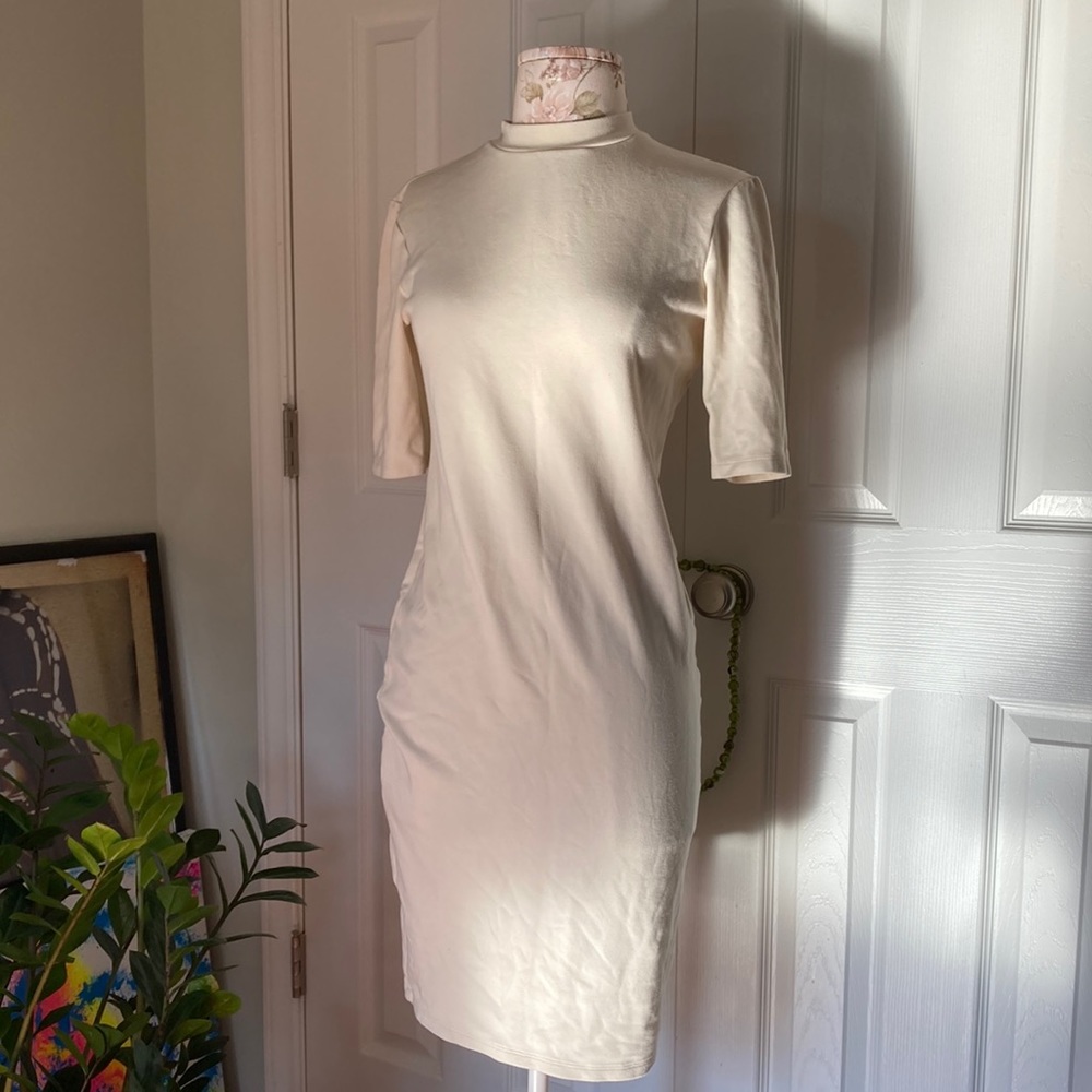Ivory Mock Turtleneck Sweater Dress